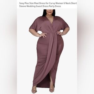 Plus Size V-Neck Maxi Dress in Mauve for Curvy Women